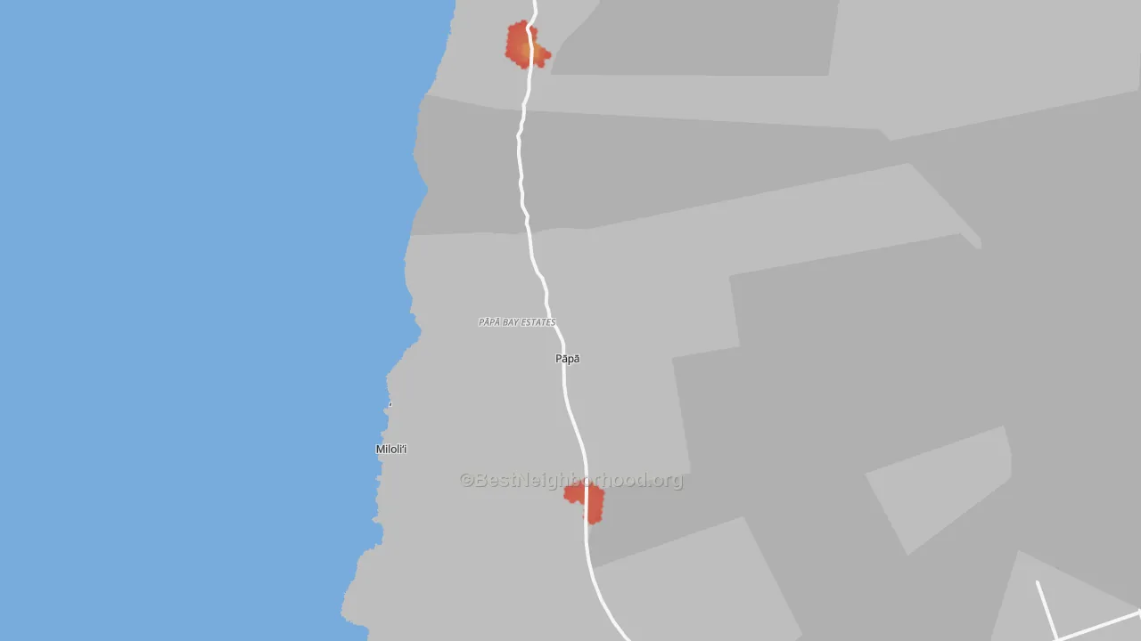 Walk Grade map of Papa, HI, walkable areas in green and car-dependent areas in red