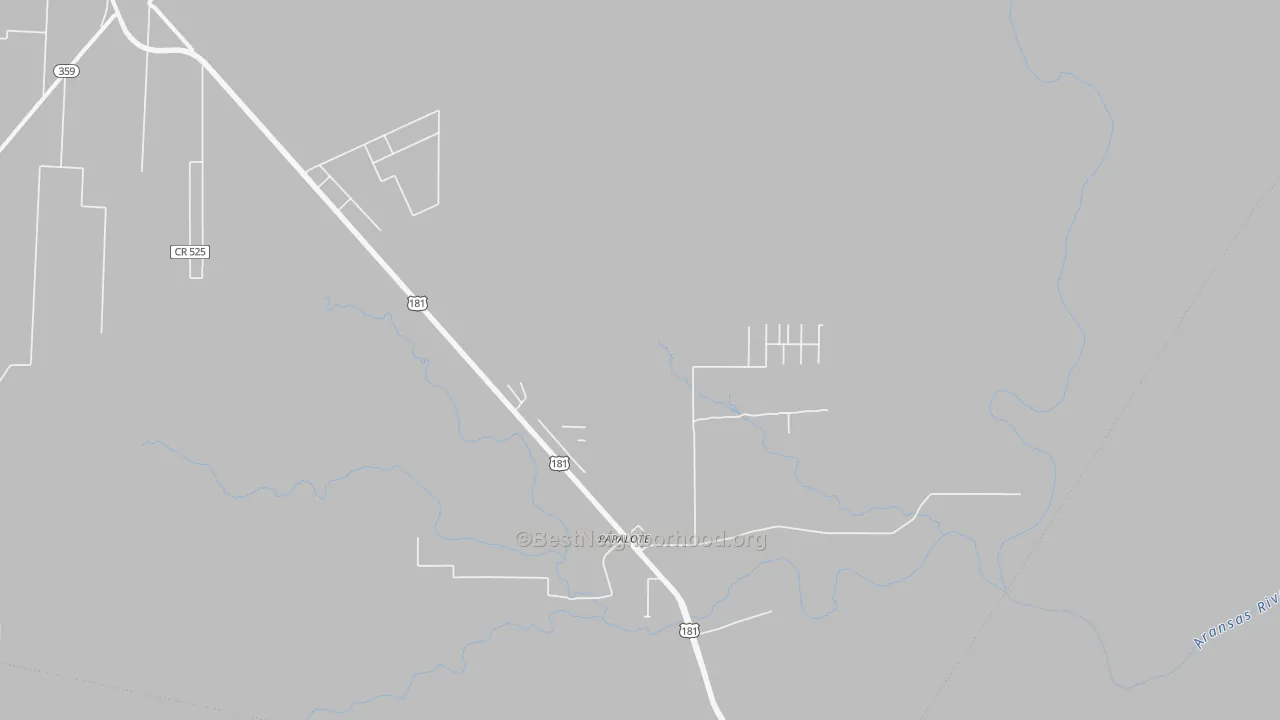 Walk Grade map of Papalote, TX, walkable areas in green and car-dependent areas in red