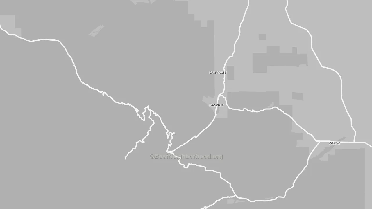 Walk Grade map of Paradise, AZ, walkable areas in green and car-dependent areas in red