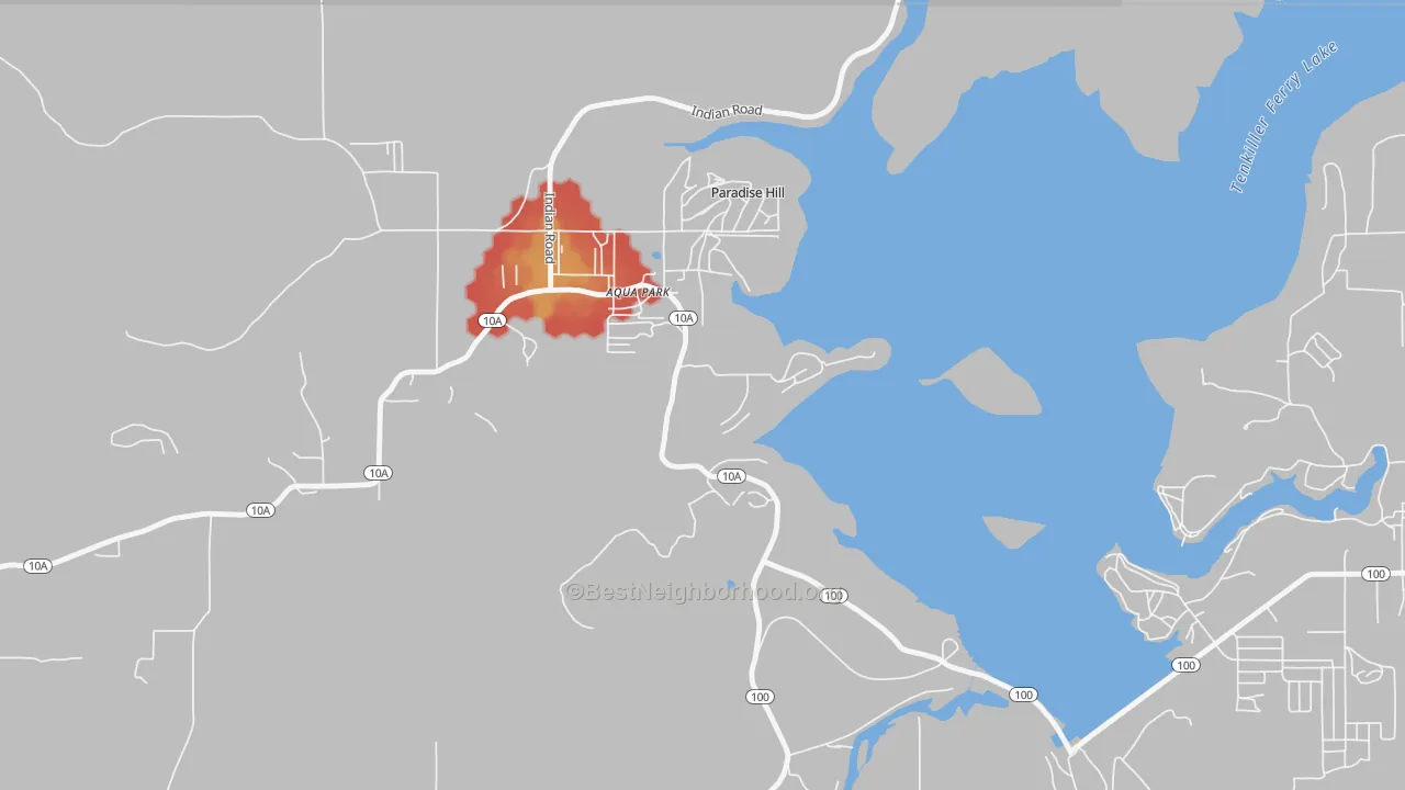 Walk Grade map of Paradise Hill, OK, walkable areas in green and car-dependent areas in red