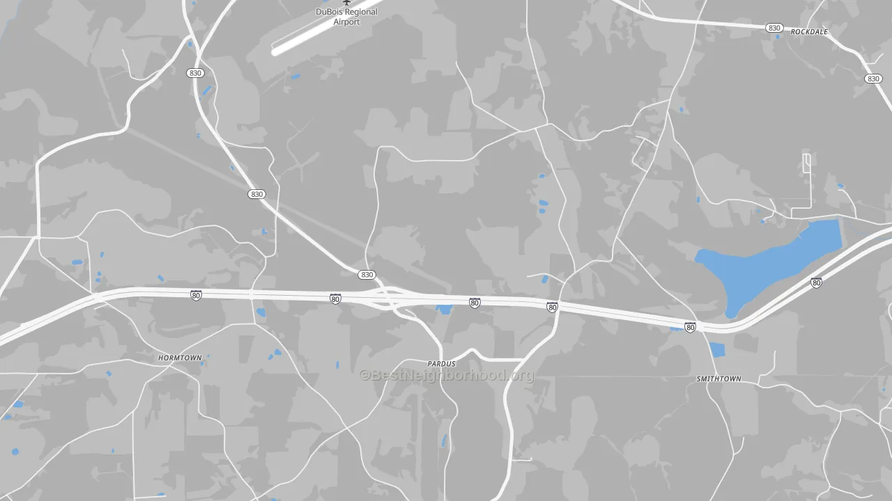 Walk Grade map of Pardus, PA, walkable areas in green and car-dependent areas in red
