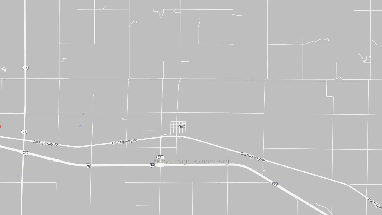 Walk Grade map of Park, KS, walkable areas in green and car-dependent areas in red