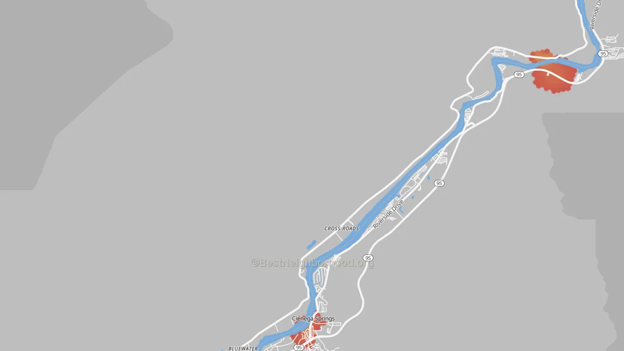 Walk Grade map of Parker Dam, CA, walkable areas in green and car-dependent areas in red