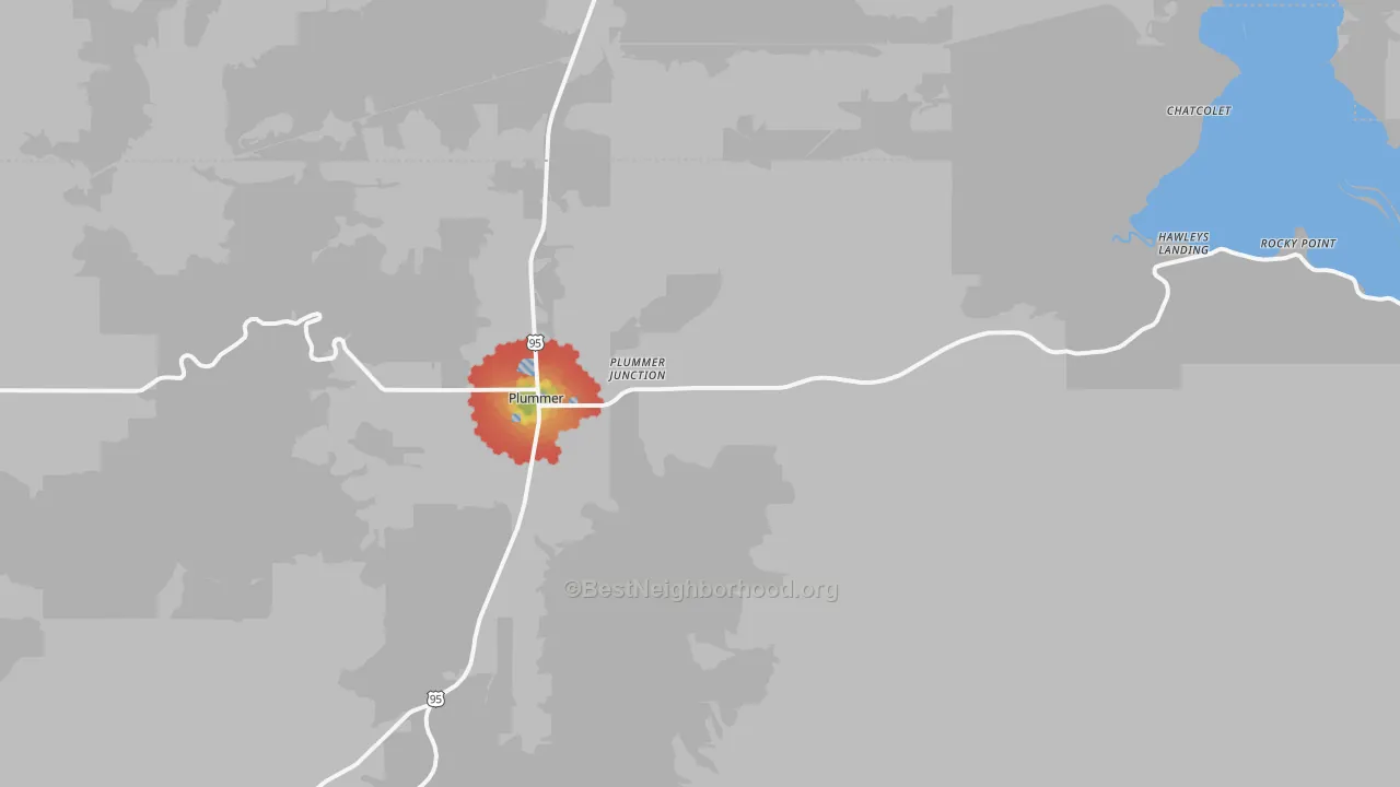 Walk Grade map of Parkline, ID, walkable areas in green and car-dependent areas in red