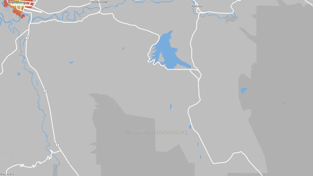 Walk Grade map of Parshall, CO, walkable areas in green and car-dependent areas in red