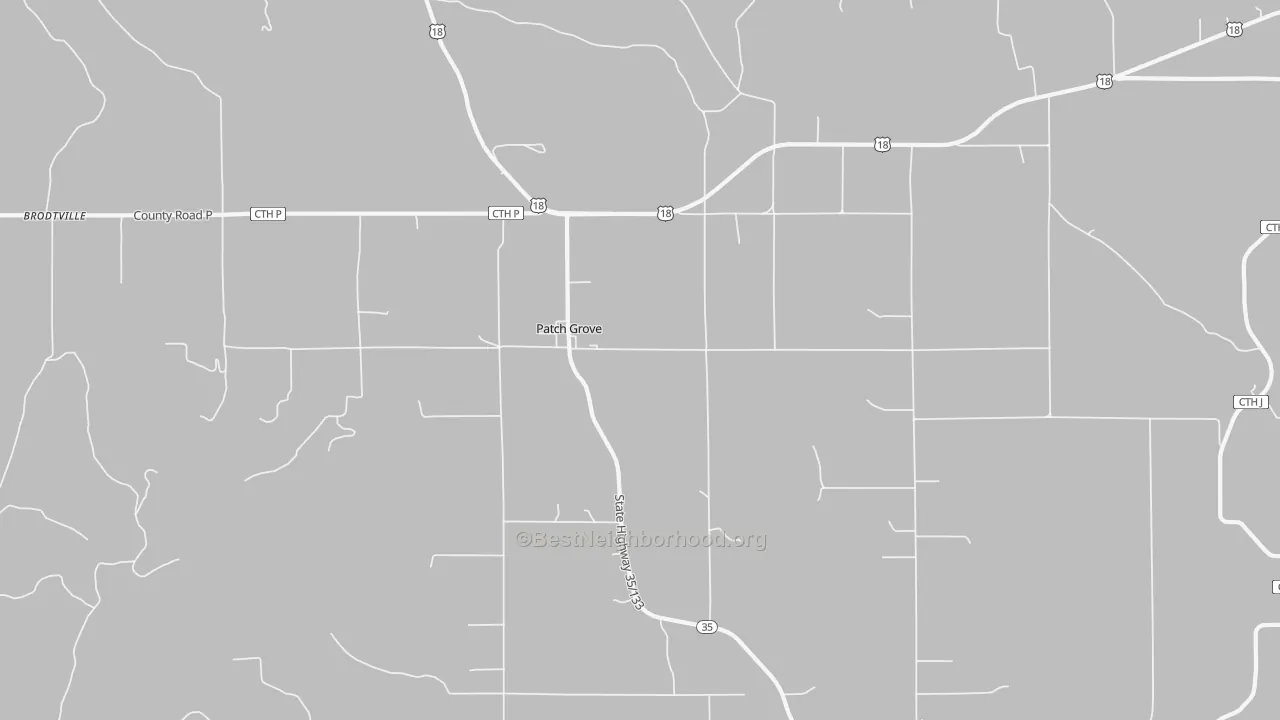 Walk Grade map of Patch Grove, WI, walkable areas in green and car-dependent areas in red