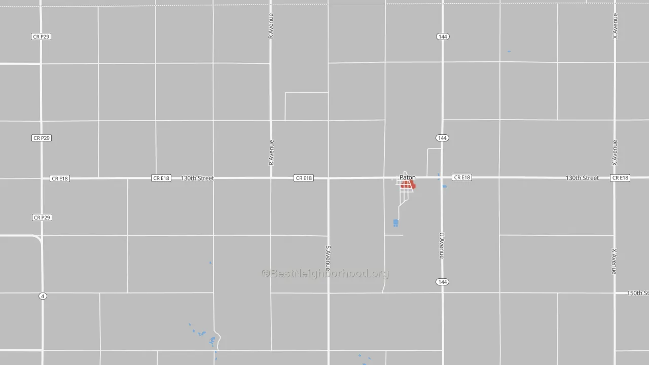 Walk Grade map of Paton, IA, walkable areas in green and car-dependent areas in red