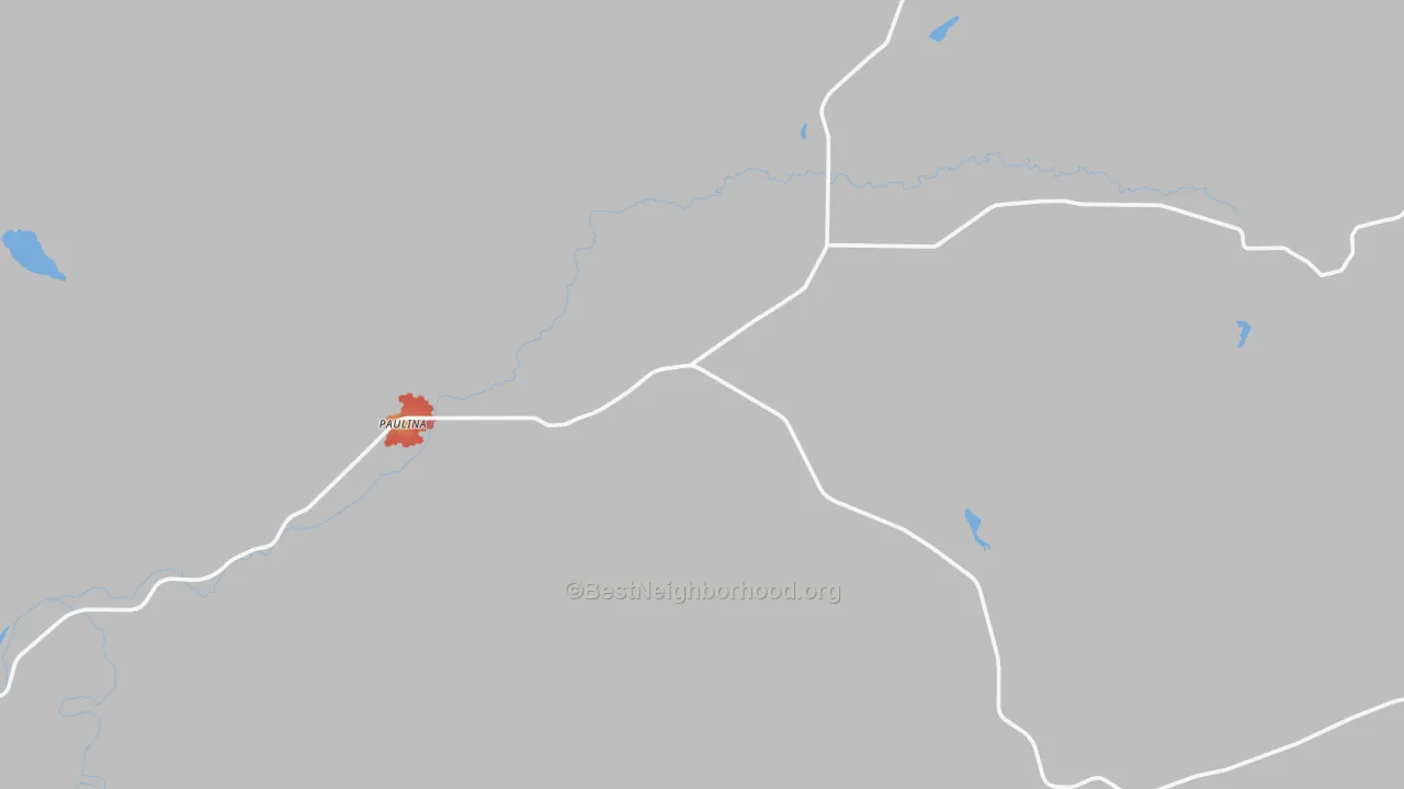 Walk Grade map of Paulina, OR, walkable areas in green and car-dependent areas in red