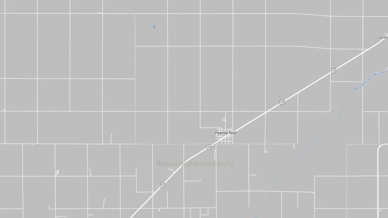 Walk Grade map of Pawnee Rock, KS, walkable areas in green and car-dependent areas in red