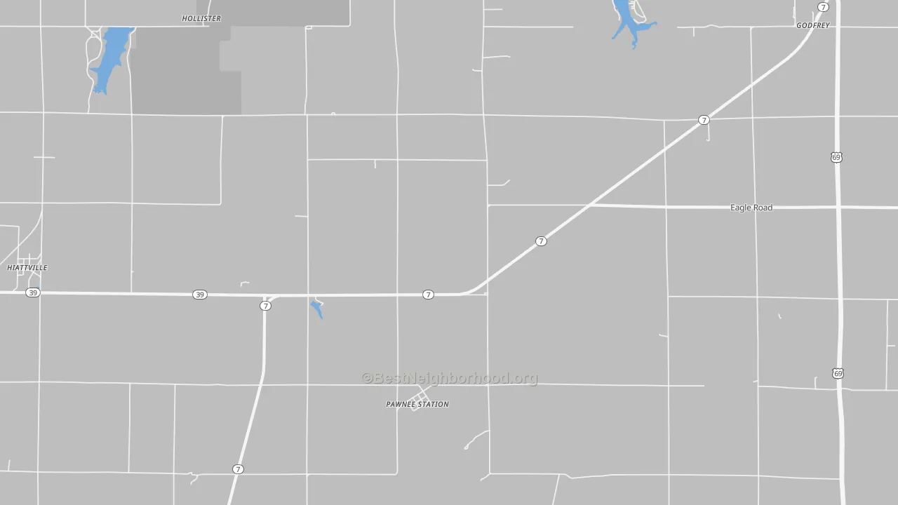 Walk Grade map of Pawnee Station, KS, walkable areas in green and car-dependent areas in red