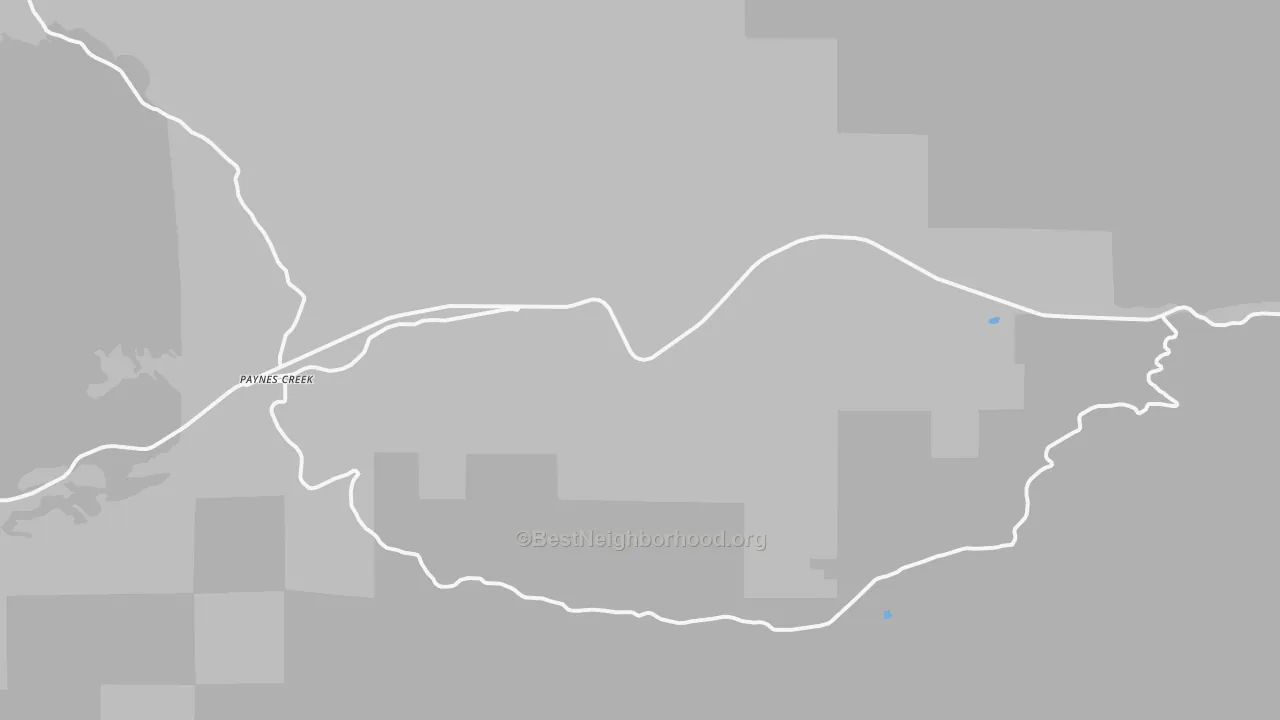 Walk Grade map of Paynes Creek, CA, walkable areas in green and car-dependent areas in red