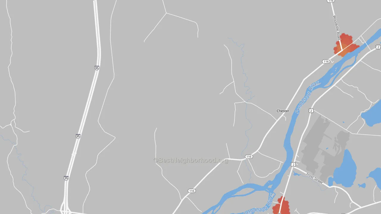 Walk Grade map of Pea Ridge, ME, walkable areas in green and car-dependent areas in red