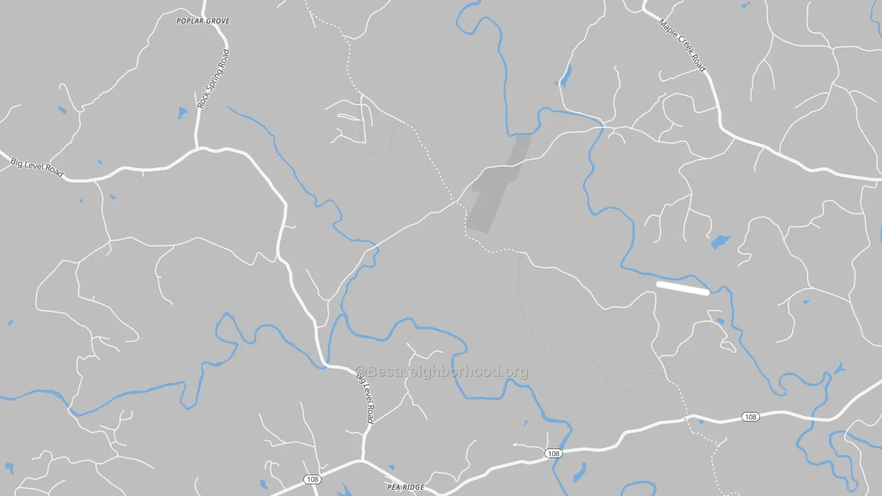 Walk Grade map of Pea Ridge, NC, walkable areas in green and car-dependent areas in red
