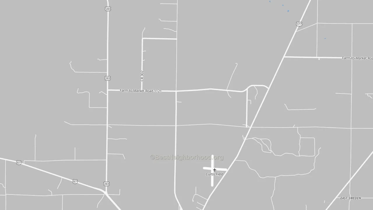 Walk Grade map of Pear Valley, TX, walkable areas in green and car-dependent areas in red