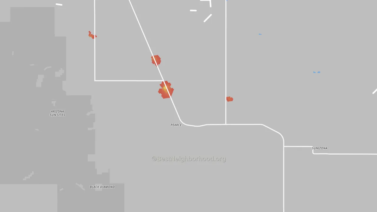 Walk Grade map of Pearce, AZ, walkable areas in green and car-dependent areas in red