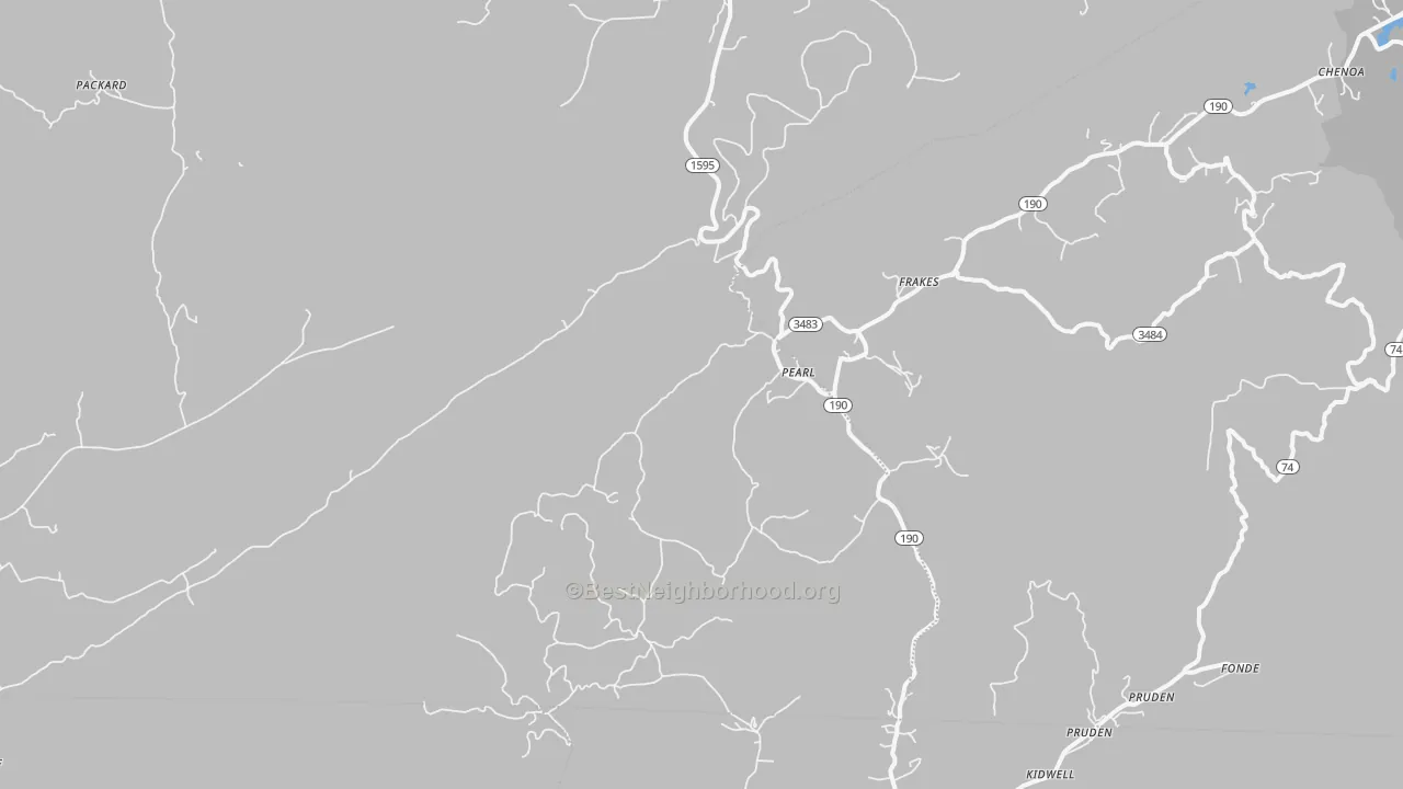 Walk Grade map of Pearl, KY, walkable areas in green and car-dependent areas in red