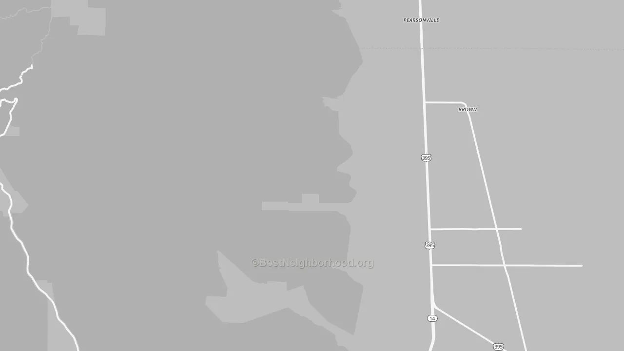 Walk Grade map of Pearsonville, CA, walkable areas in green and car-dependent areas in red