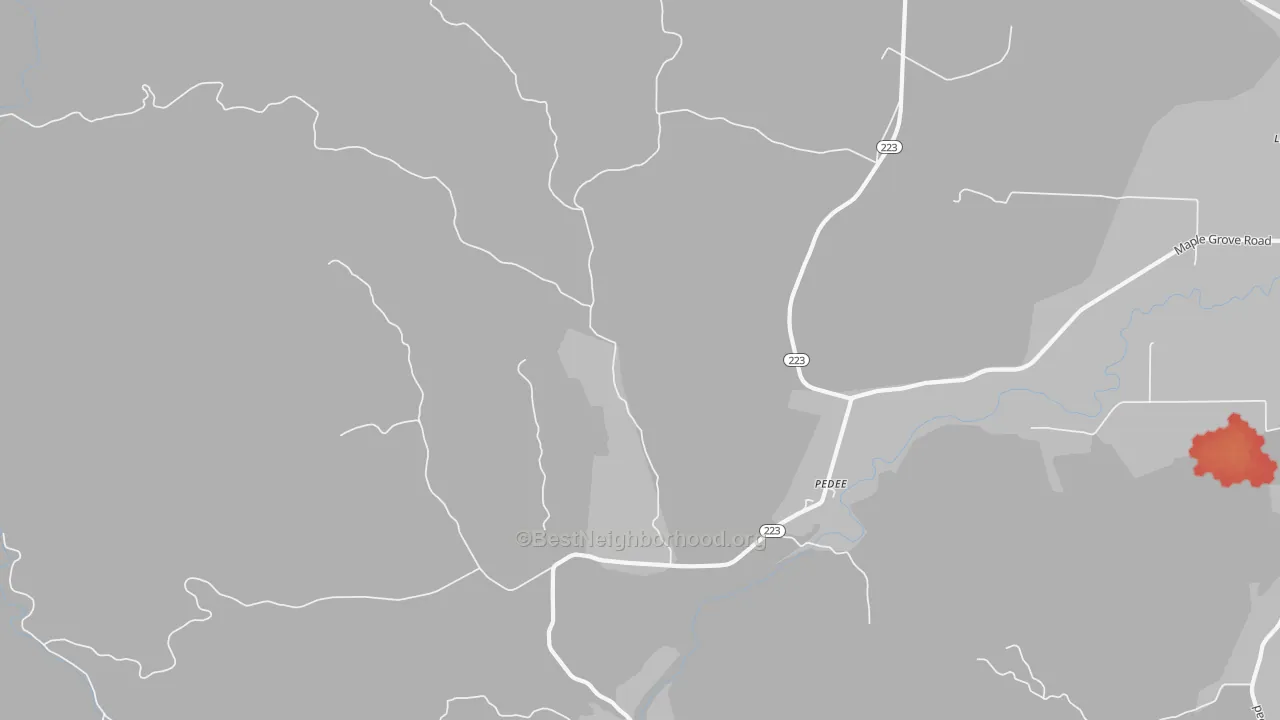 Walk Grade map of Pedee, OR, walkable areas in green and car-dependent areas in red