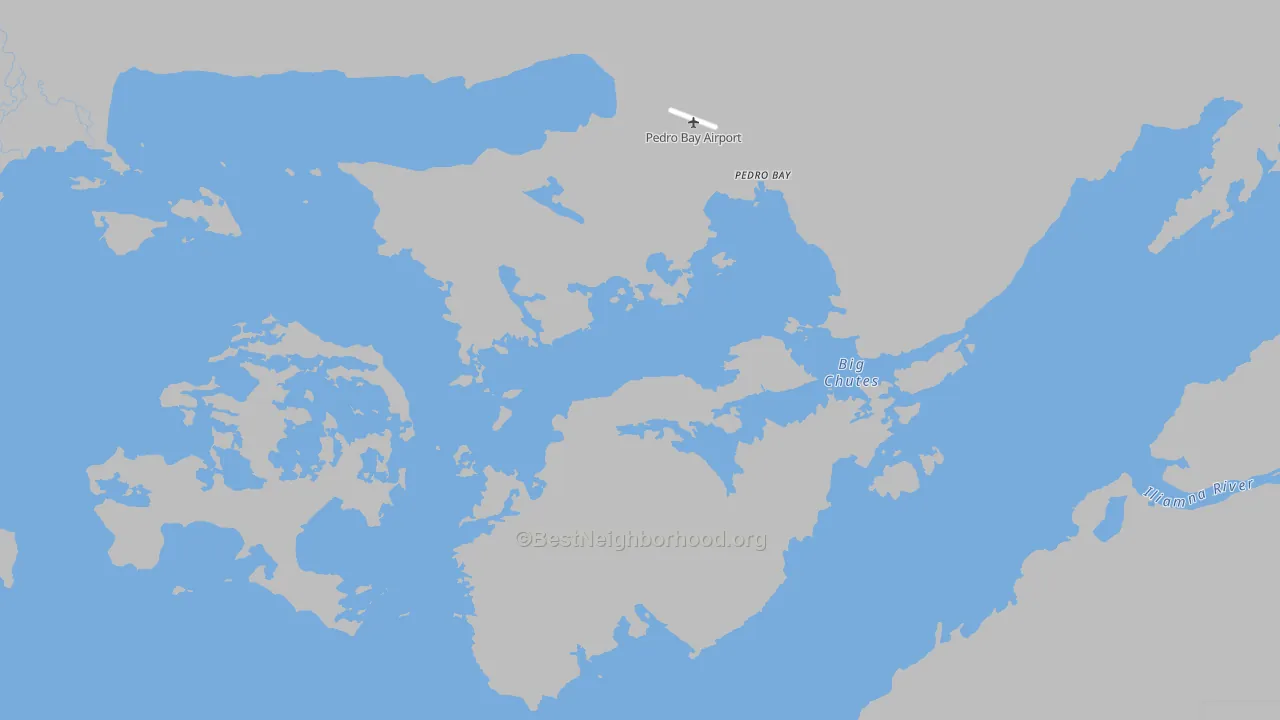 Walk Grade map of Pedro Bay, AK, walkable areas in green and car-dependent areas in red