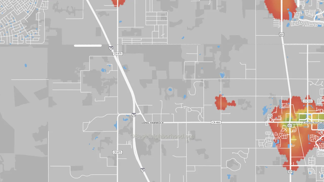 Walk Grade map of Pedro, FL, walkable areas in green and car-dependent areas in red