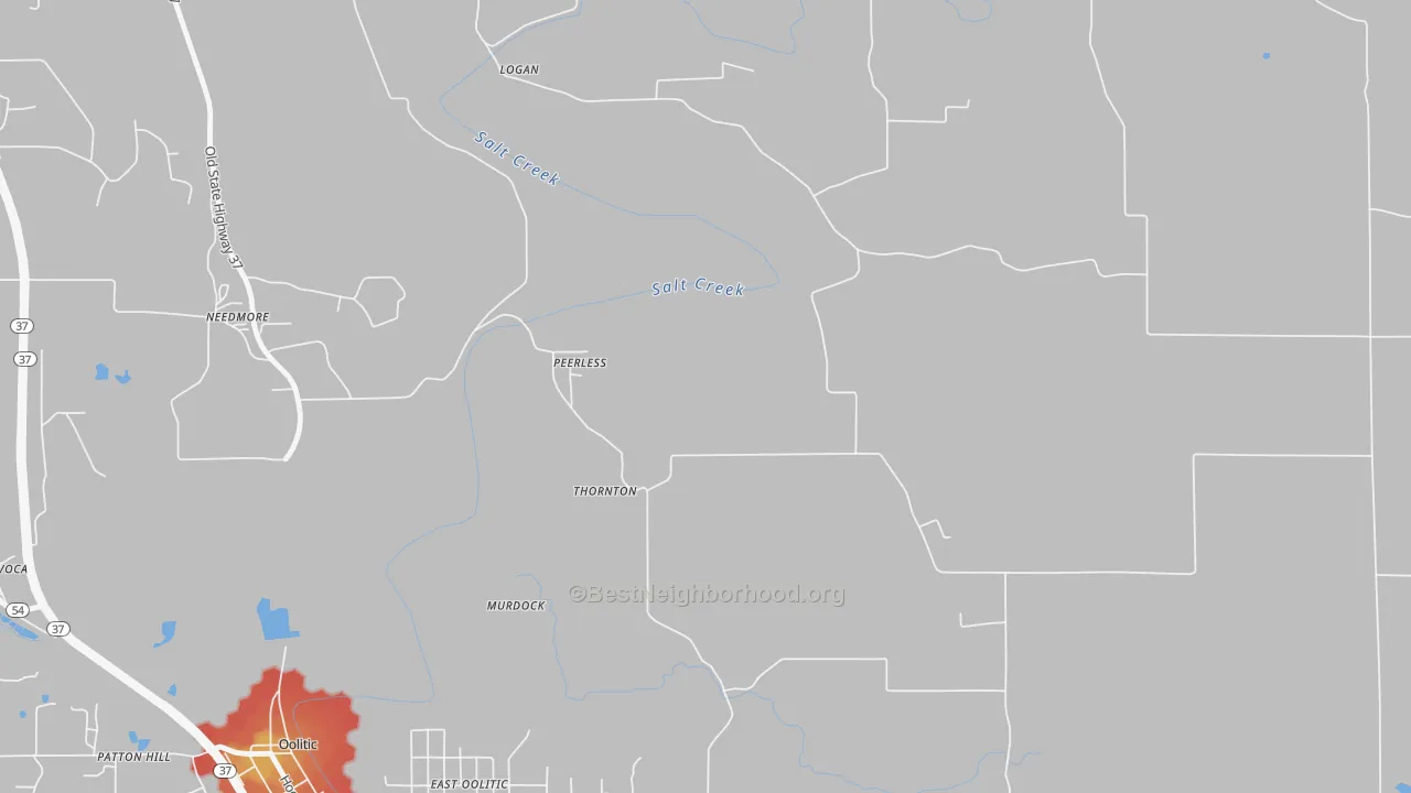 Walk Grade map of Peerless, IN, walkable areas in green and car-dependent areas in red