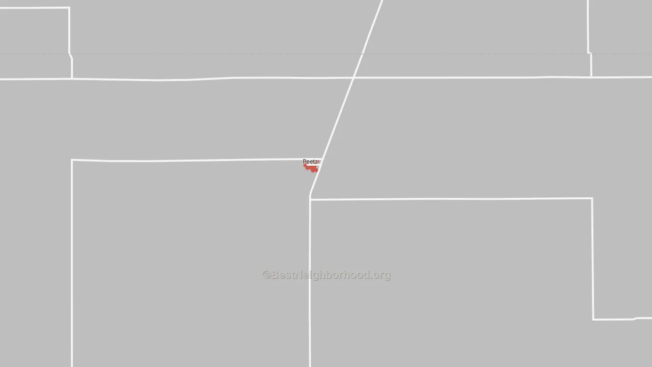 Walk Grade map of Peetz, CO, walkable areas in green and car-dependent areas in red