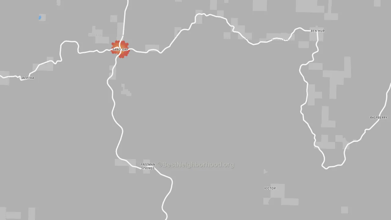 Walk Grade map of Pelsor, AR, walkable areas in green and car-dependent areas in red