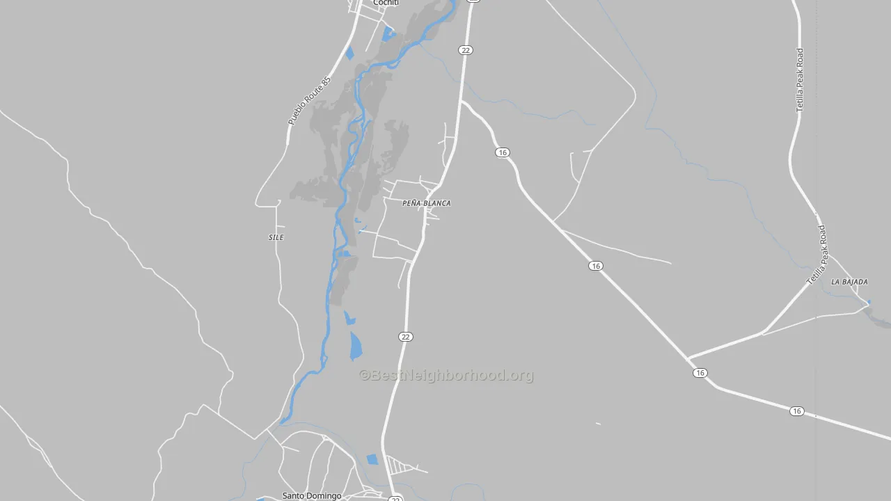 Walk Grade map of Pena Blanca, NM, walkable areas in green and car-dependent areas in red