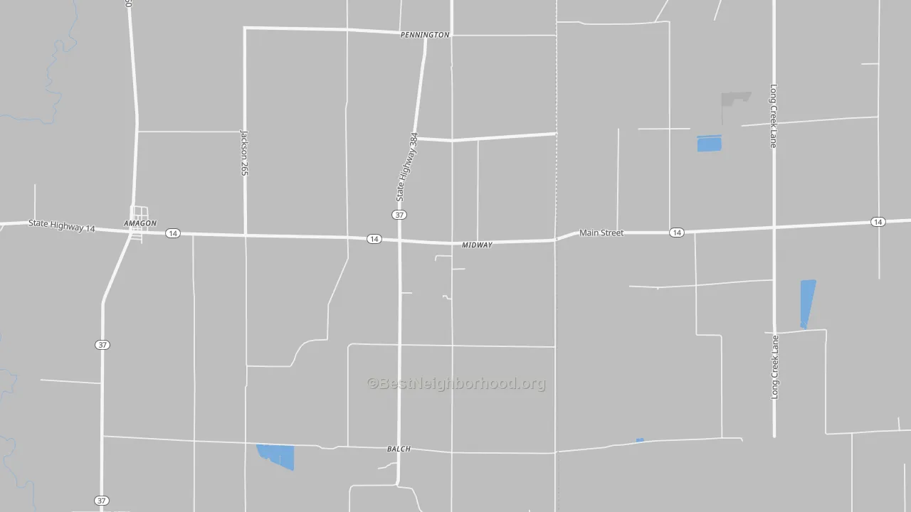 Walk Grade map of Pennington, AR, walkable areas in green and car-dependent areas in red