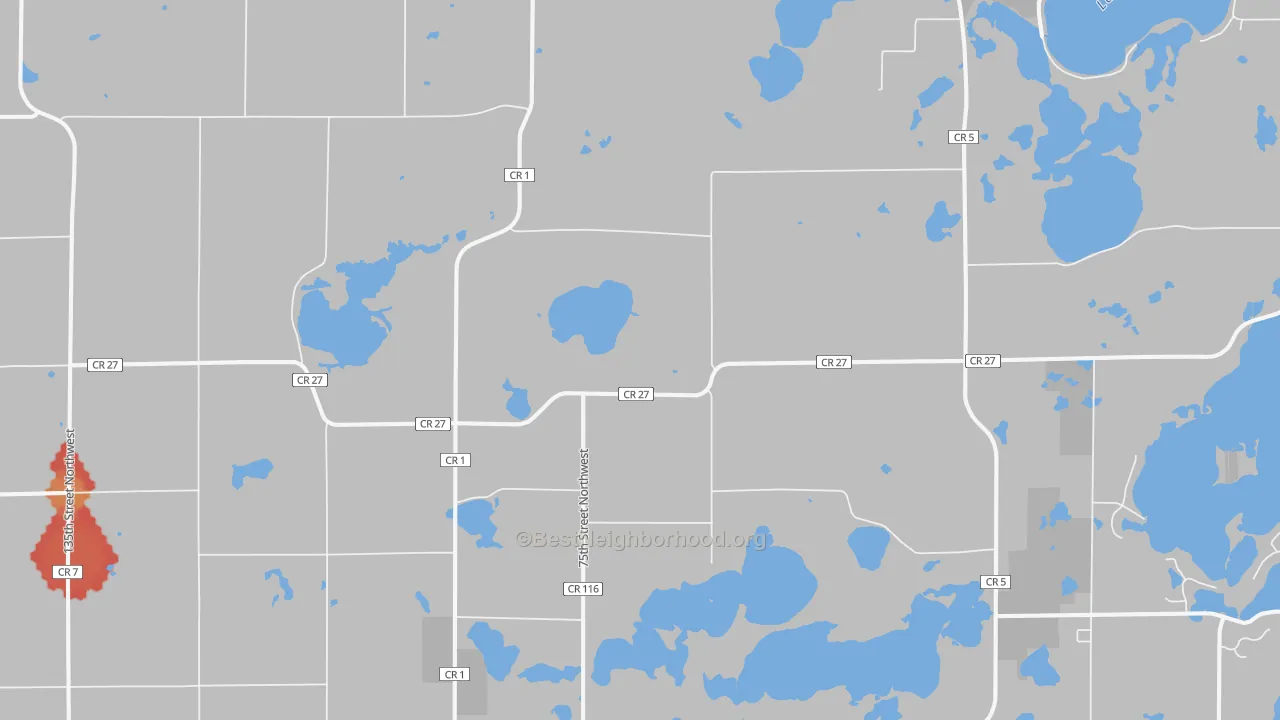 Walk Grade map of Pennock, MN, walkable areas in green and car-dependent areas in red