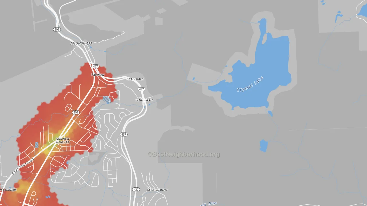Walk Grade map of Penobscot, PA, walkable areas in green and car-dependent areas in red