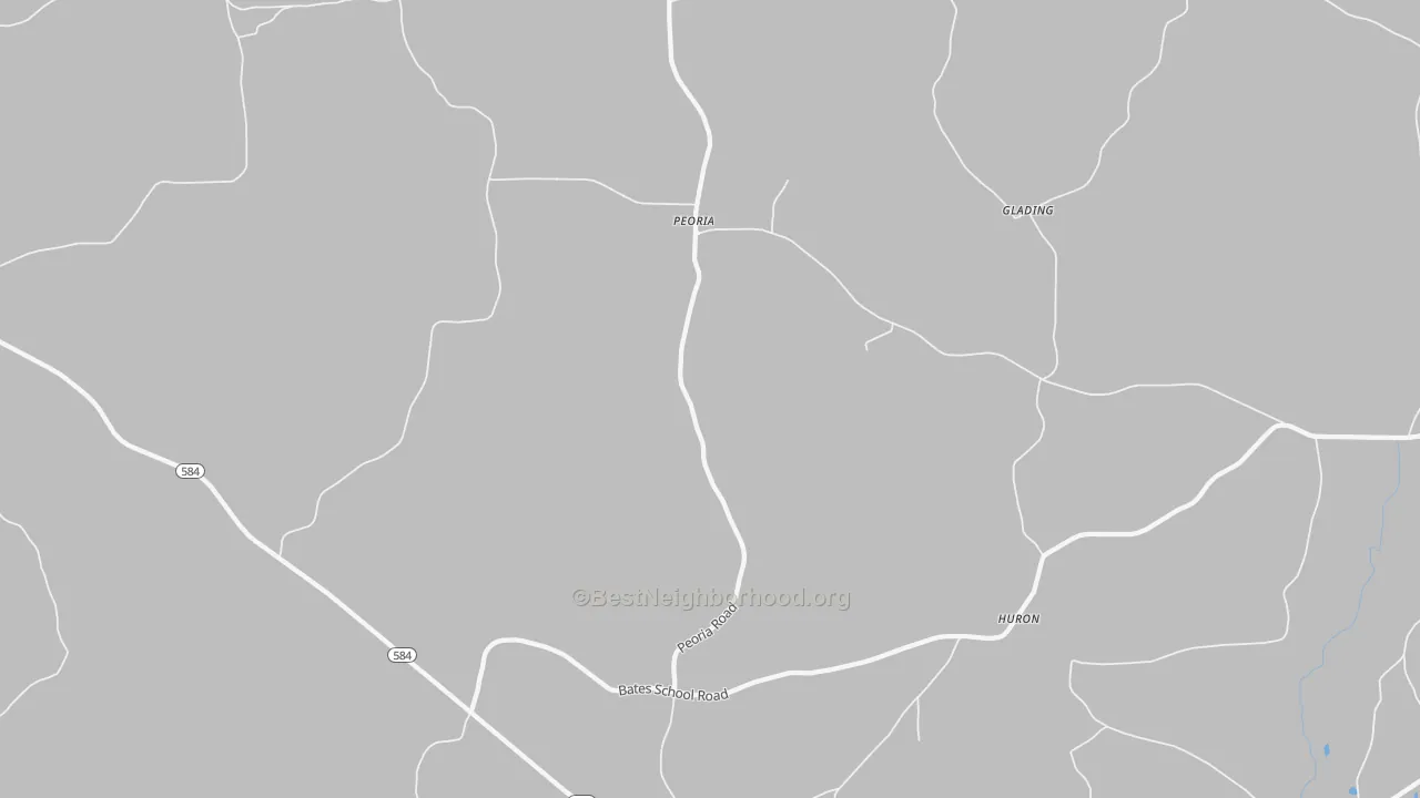 Walk Grade map of Peoria, MS, walkable areas in green and car-dependent areas in red