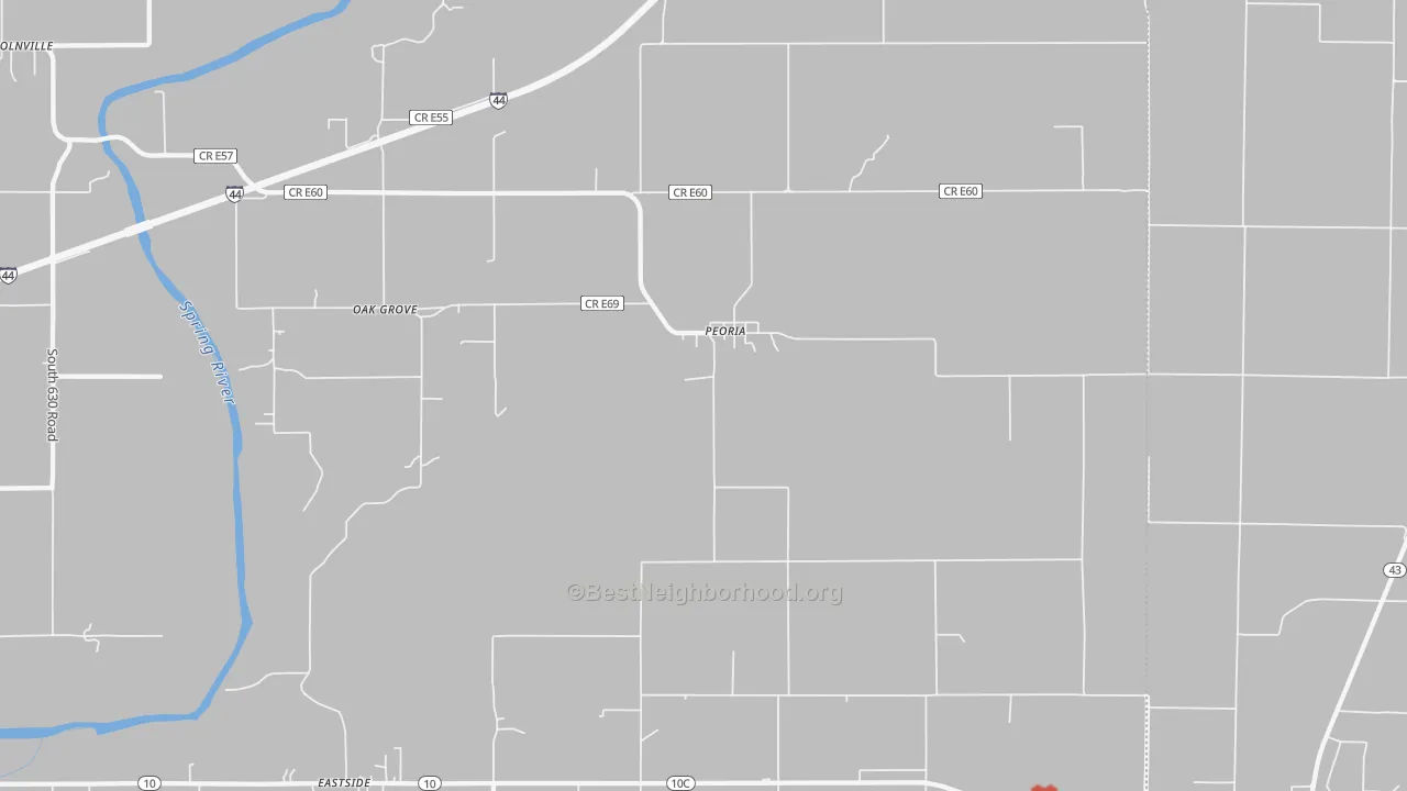 Walk Grade map of Peoria, OK, walkable areas in green and car-dependent areas in red