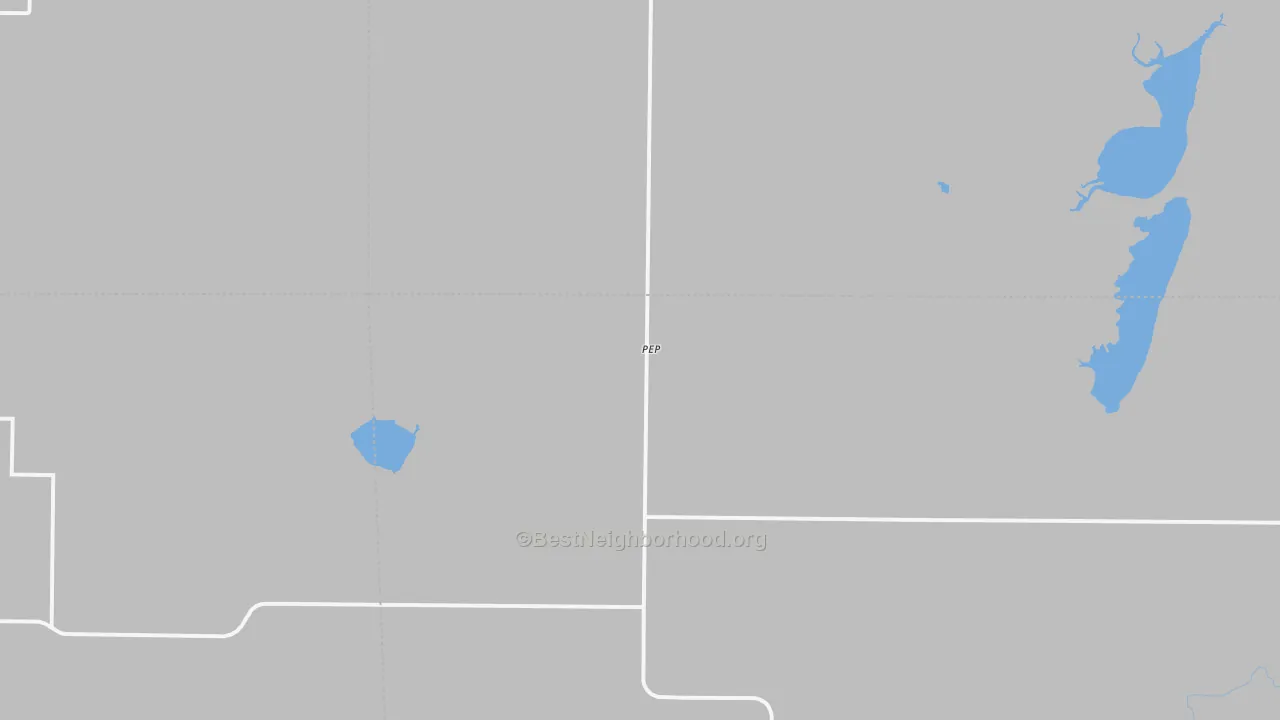 Walk Grade map of Pep, TX, walkable areas in green and car-dependent areas in red