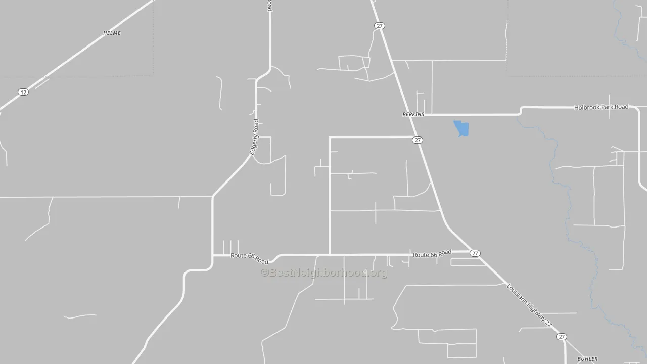 Walk Grade map of Perkins, LA, walkable areas in green and car-dependent areas in red