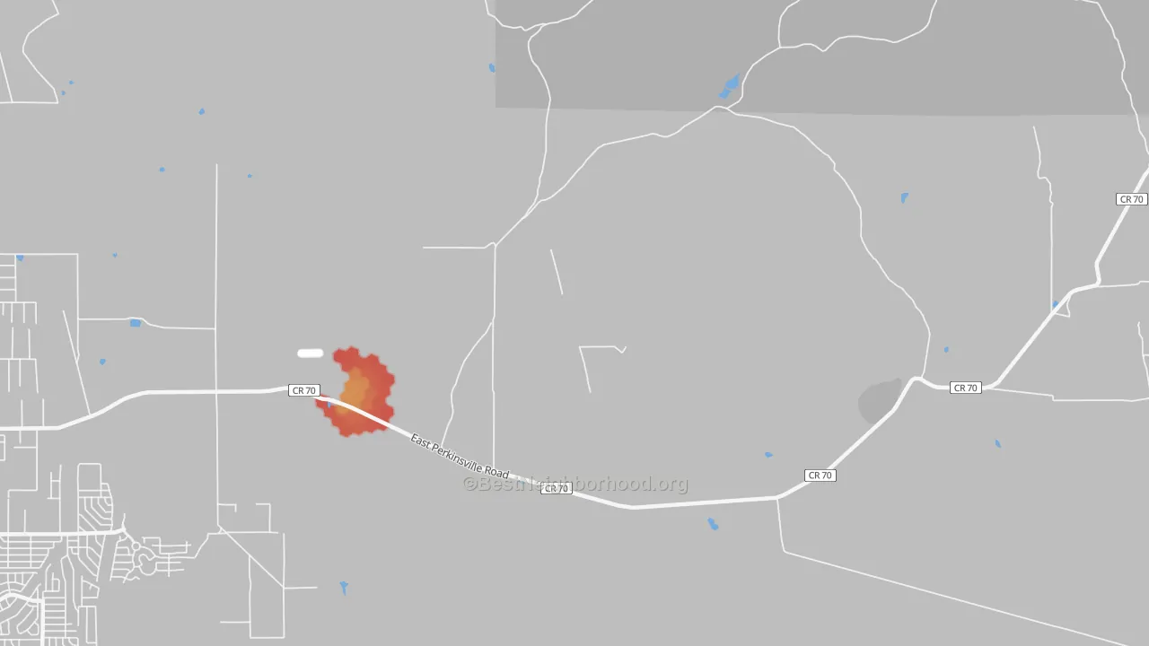 Walk Grade map of Perkinsville, AZ, walkable areas in green and car-dependent areas in red