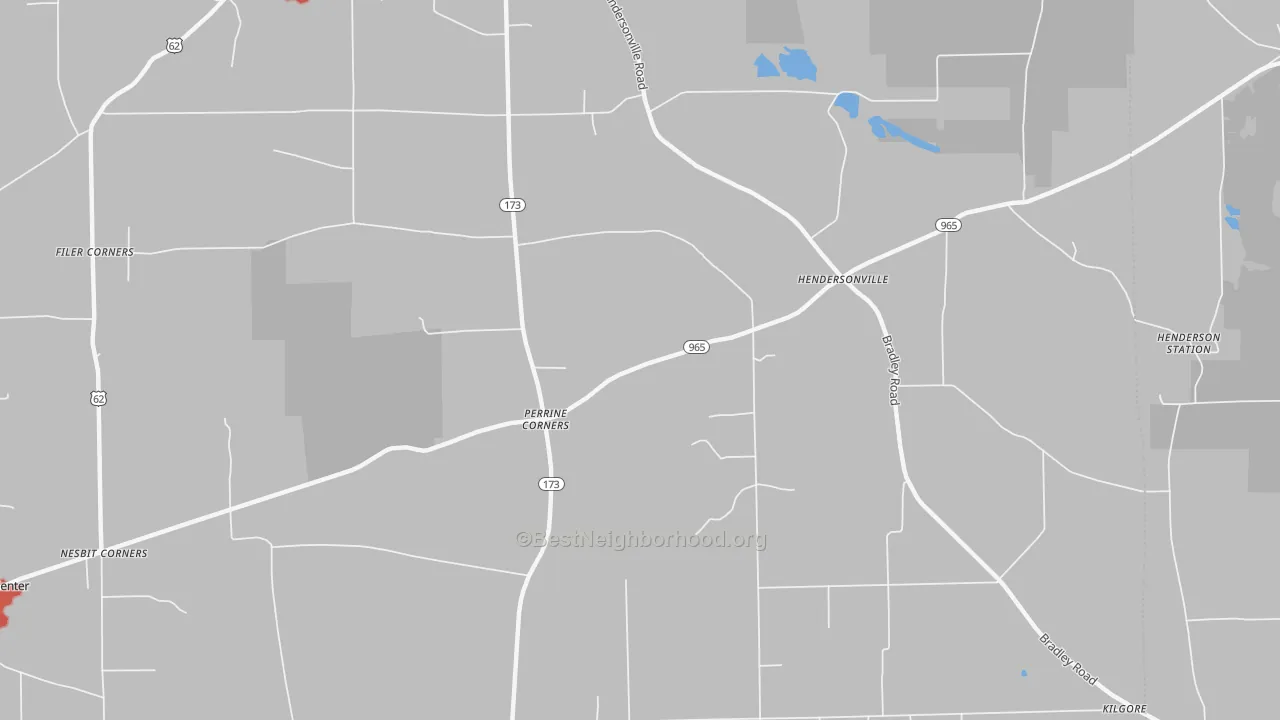 Walk Grade map of Perrine Corners, PA, walkable areas in green and car-dependent areas in red