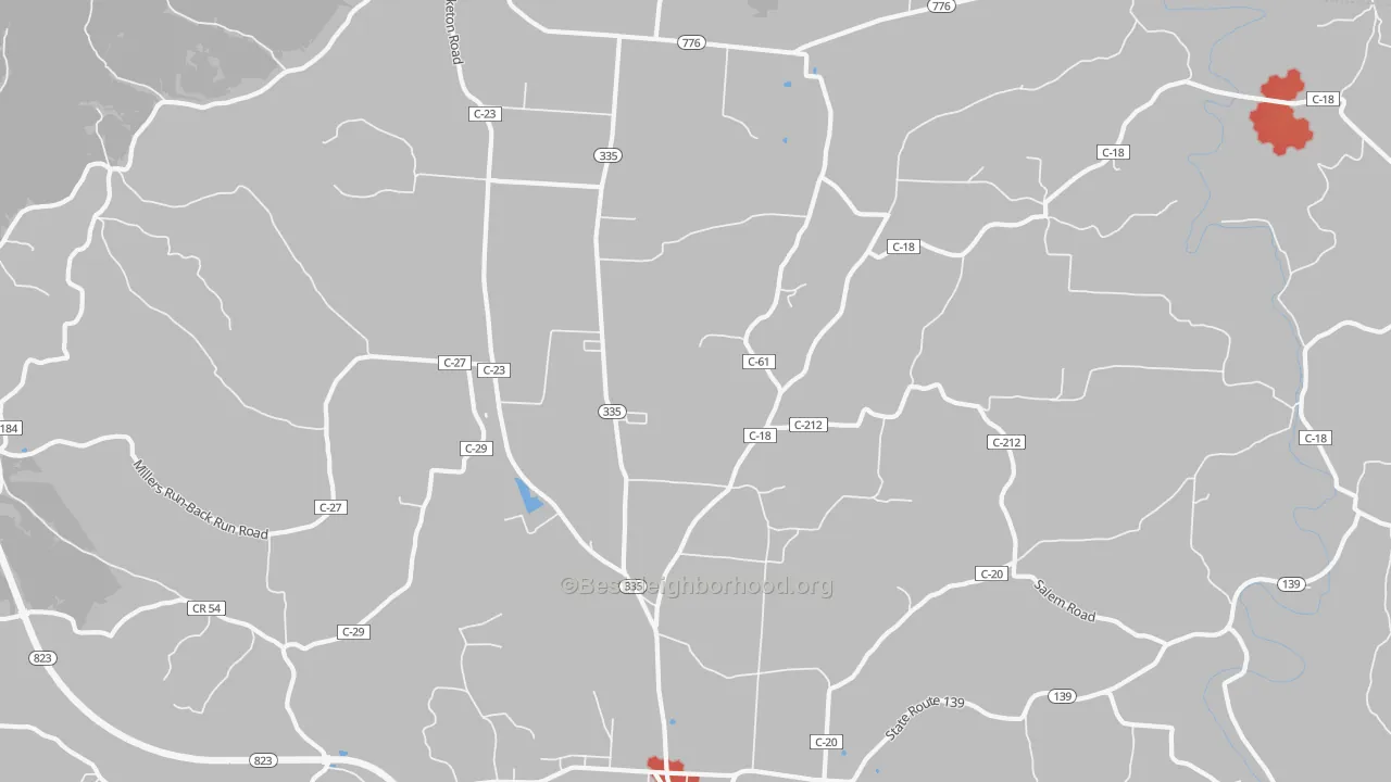 Walk Grade map of Perry Addition, OH, walkable areas in green and car-dependent areas in red