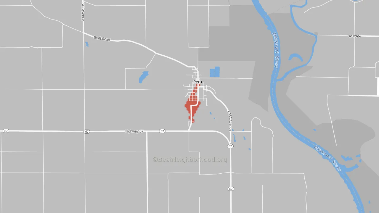 Walk Grade map of Peru, NE, walkable areas in green and car-dependent areas in red