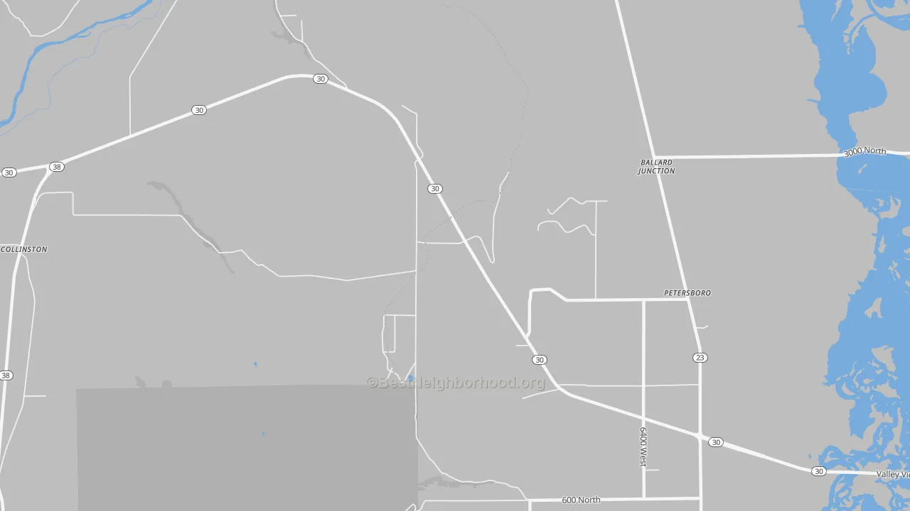 Walk Grade map of Peter, UT, walkable areas in green and car-dependent areas in red
