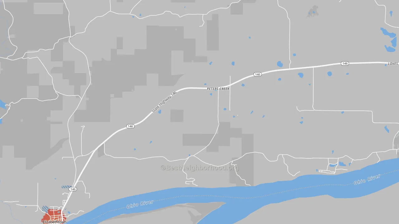 Walk Grade map of Peters Creek, IL, walkable areas in green and car-dependent areas in red