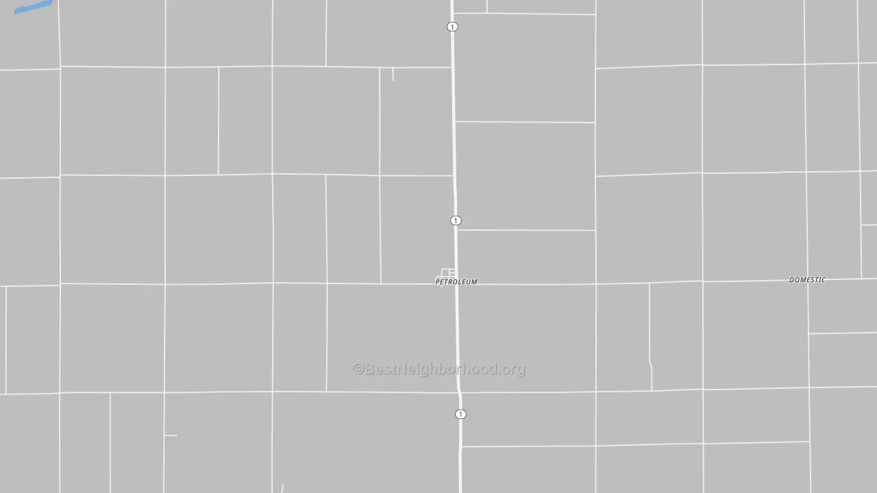 Walk Grade map of Petroleum, IN, walkable areas in green and car-dependent areas in red