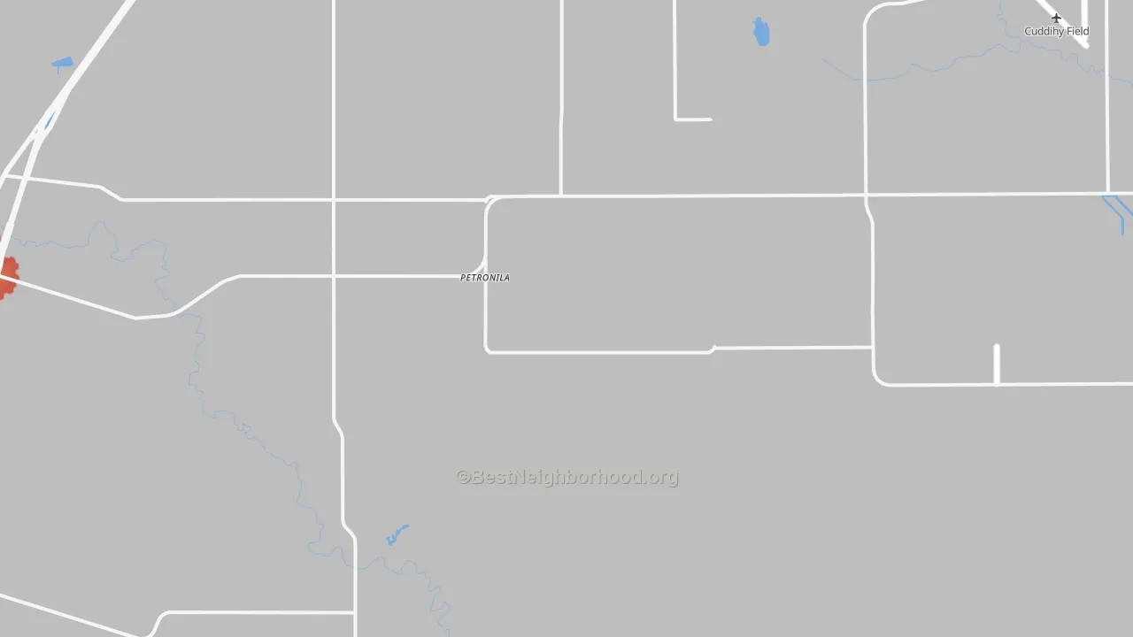 Walk Grade map of Petronila, TX, walkable areas in green and car-dependent areas in red
