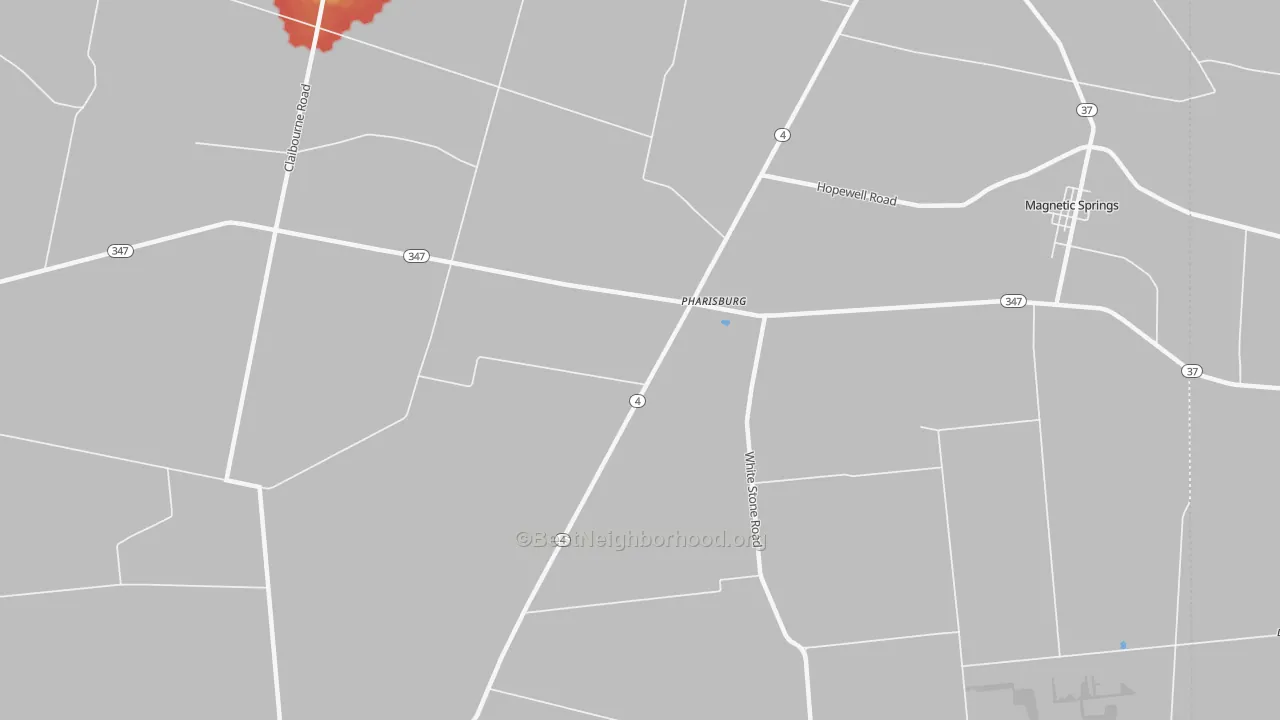 Walk Grade map of Pharisburg, OH, walkable areas in green and car-dependent areas in red