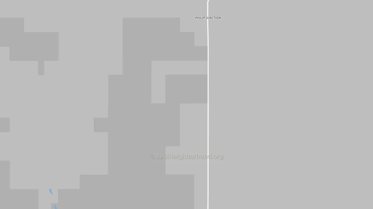 Walk Grade map of Philip Junction, SD, walkable areas in green and car-dependent areas in red