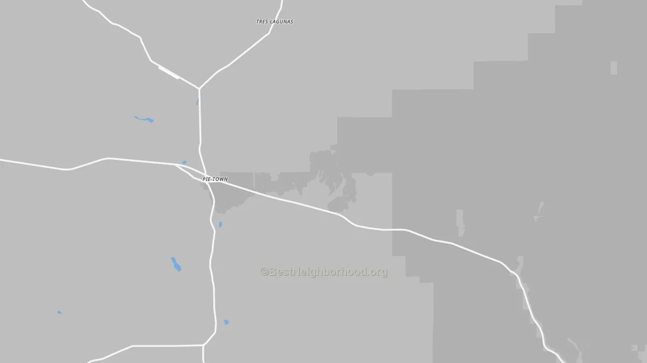 Walk Grade map of Pie Town, NM, walkable areas in green and car-dependent areas in red