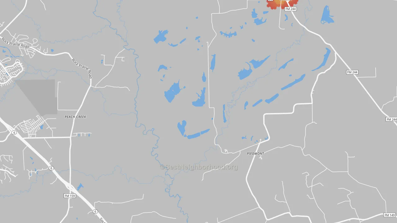 Walk Grade map of Piedmont, TX, walkable areas in green and car-dependent areas in red