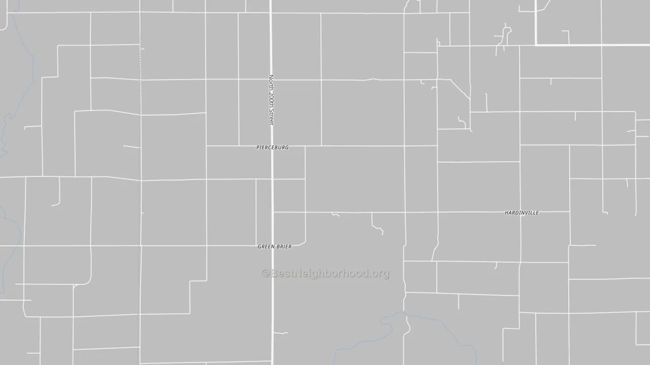 Walk Grade map of Pierceburg, IL, walkable areas in green and car-dependent areas in red