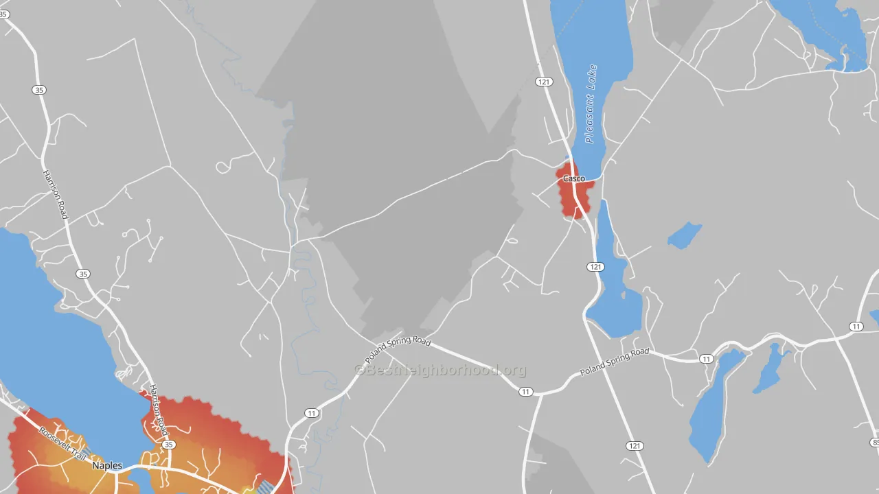 Walk Grade map of Pike Corner, ME, walkable areas in green and car-dependent areas in red