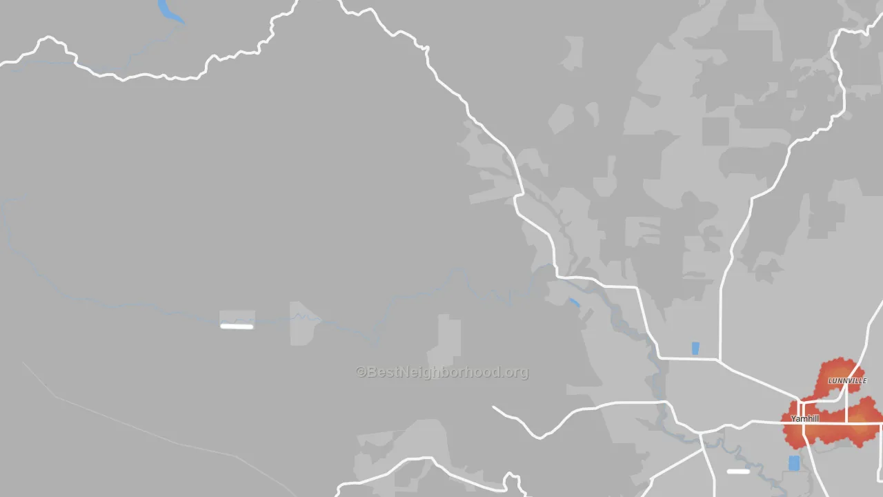 Walk Grade map of Pike, OR, walkable areas in green and car-dependent areas in red